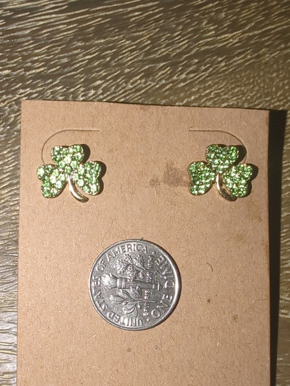 Green Rhinestone Clover Stud Earrings